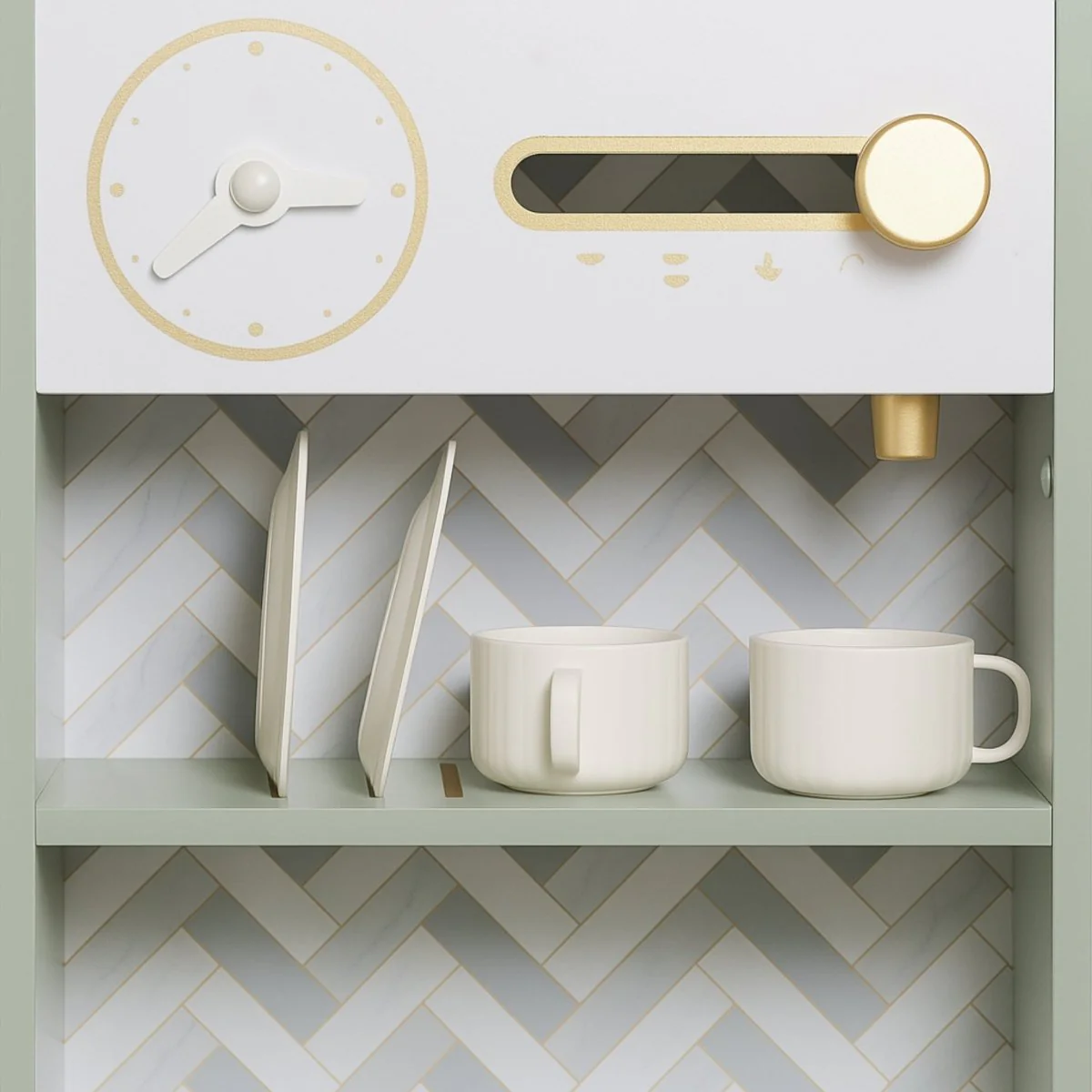 Houten Speelgoedkeuken met Licht, Geluid & Stoom | Kinderkeuken met Echte Effecten & Accessoires | Groen Goud | Vanaf 3 Jaar - Afbeelding 7
