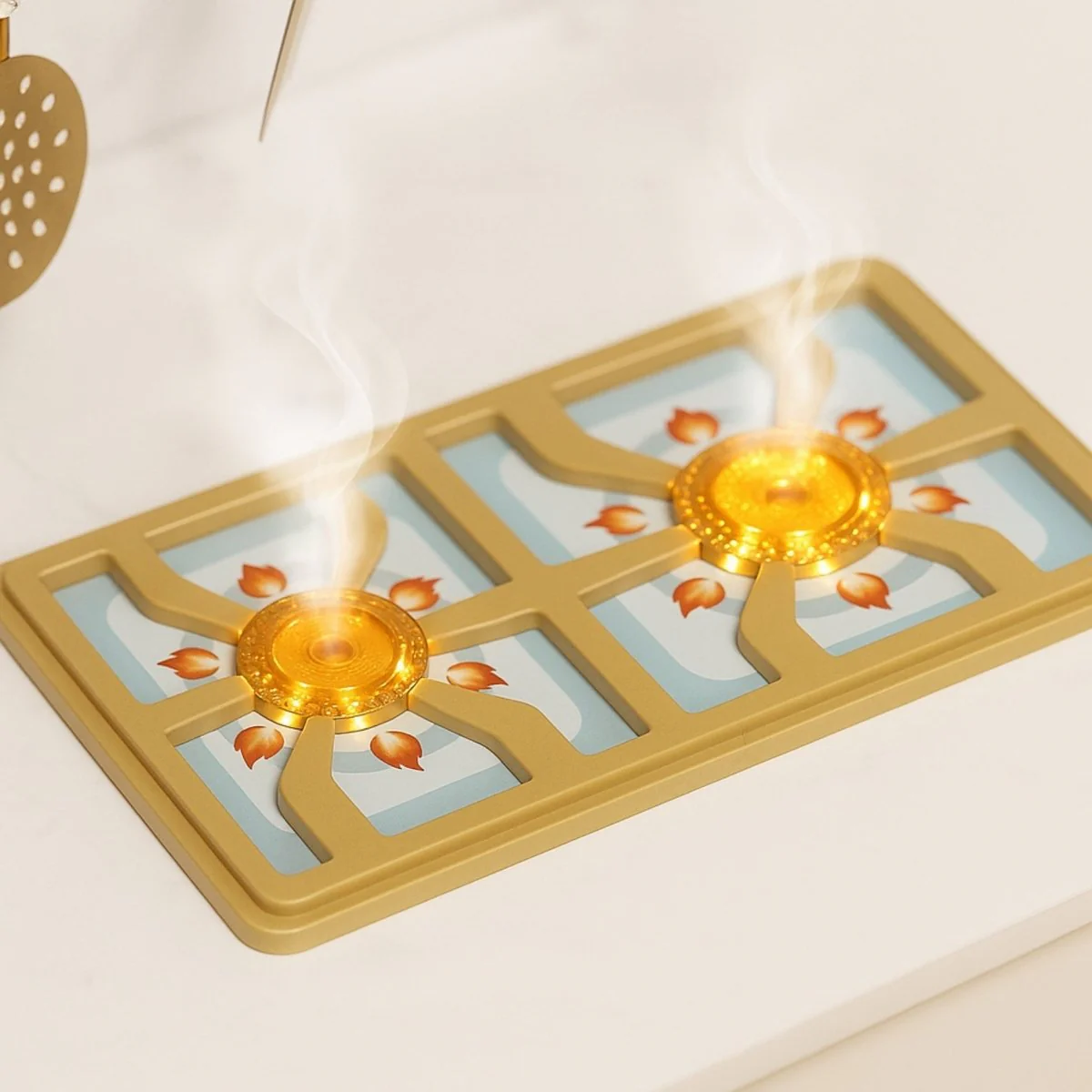 Luxe Houten Speelgoed Keuken met Licht, Geluid & Stoom | Kinderkeuken met Echte Effecten & Accessoires | Crème Goud | Vanaf 3 Jaar - Afbeelding 4