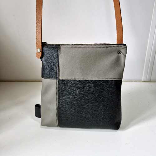 Tas Leer Patchwork Grijs Zwart - Afbeelding 3