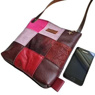 Tas Leer Patchwork Roze Rood - Afbeelding 2